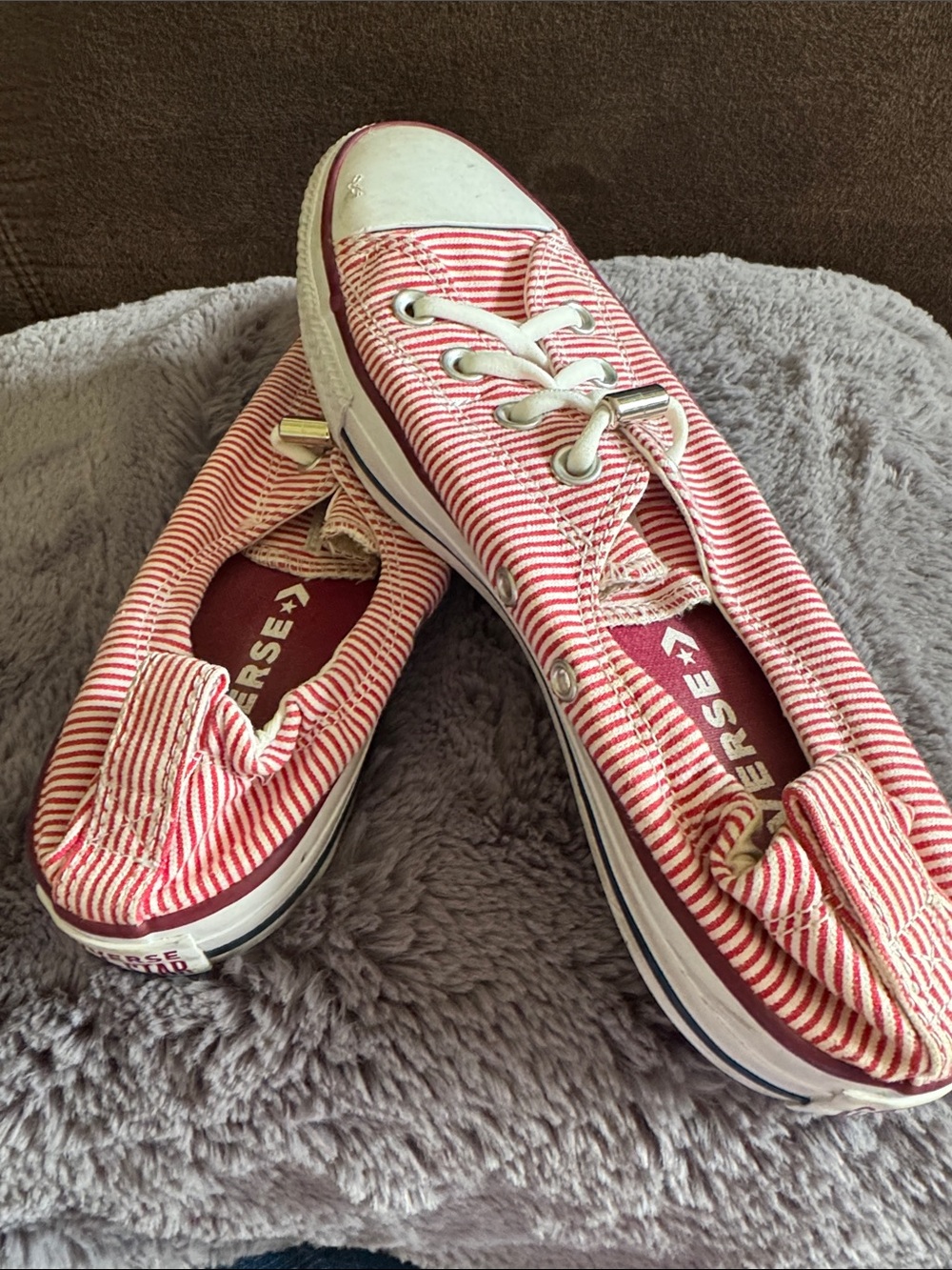Converse Red and White Striped Canvas Low-Top Sneakers